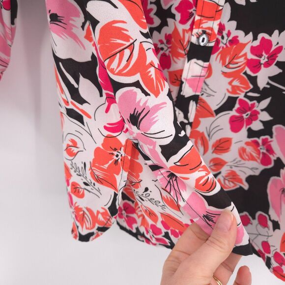 Foxcroft womens floral button down tunic top Size 18W long sleeve pink orange - Picture 4 of 9